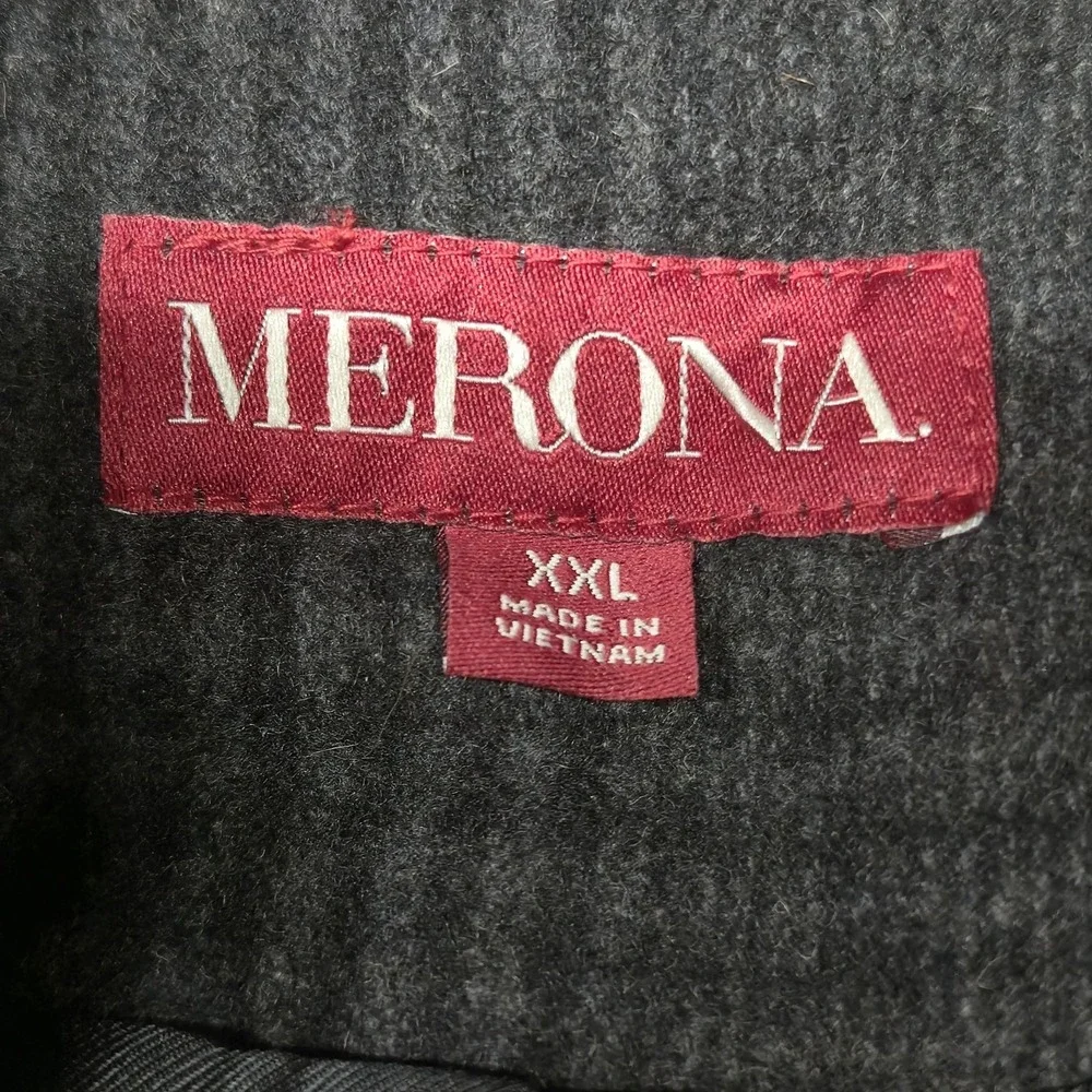 Merona Mens XXL Gray Plaid Wool Blend Duffle Coat Toggle Zip Up Winter Jacket